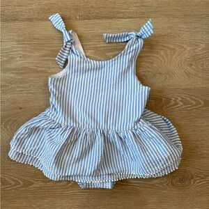 Caden Lane Seersucker Blue and White Stripe Swimsuit Size 3T